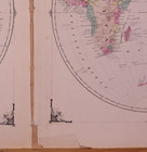 Rare Antique 1873 Map   Eastern   Western Hemispheres Of The World - 15x18ea