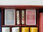 Vintage Poker Set Wood Case Sealed Contents 2 Dice Sets 2 Card Packs 6 Chip Set 