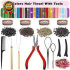 Hair Tinsel  24 Colors 9800 Strands Hair Tinsel Kit With Tools 48 Inch Glitter T