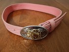 Nocona Belt Co  Girl s Youth Pink Tooled Leather 2-tone Horse Buckle Size 24 -28