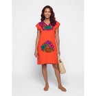 Mexican Floral Embroidered Huipil Dress Coral Orange Boho Shift Sleeveless 35in