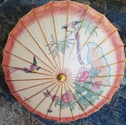 Lovely Antique Hand Painted  Bamboo Paper Wood Umbrella Parasol Figurine Handle