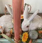 Vintage 1982 Hand Painted Ceramic Easter Bunny  Basket Enchanting Handcraft Rare