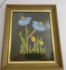 Vtg 70s Yarn Crewel Needlework Flowers Summer Meadow Wall Art Green Framed 12x8 