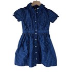 Polo Ralph Lauren Girls Navy Blue Geometric Printed Cotton Poplin Dress Size 5