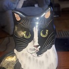 Cats By Nina Lyman Ceramic 11 5  Vase Planter Black   White Cat Green Eyes