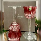 Waterford Simply Pastel Pink Water Goblets Pair Vintage Glasses