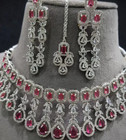 Indian Bollywood Bridal Set Silver Plated Jewelry Earrings Cz Ethnic Ad Necklace