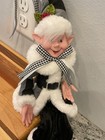 Christmas Elf Pixie Black   White Plaid Hanging Large Decoration Doll