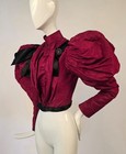 Victorian 1890   s Red Silk Bodice W Huge Balloon Puff Mutton Sleeves