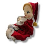 Knee Hugger Shelf Sitter Christmas Pixie Elf Doll Big Eyes 8  Japan Vintage