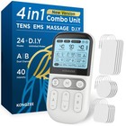 4-in-1 Tens Ems Muscle Stimulator For Pain Relief  Rechargeable Pulse Massager 
