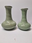 Pair Chinese Vintage Celadon Crackle Glaze Pottery Vases Character Mark 