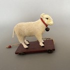 Antique German Sheep Pull Toy  Wooden Wheeled Platform  Pull String   Bell