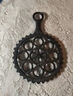 Vintage Cast Iron Trivet Black Star Geometric Round Small Wrought Style