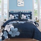Comforter Set Size  7 Pieces Bed In A Bag Floral Comforter And Queen Navy Blue
