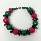 Vintage Large Chunky Ceramic Red Green Bauble Bubble Beaded Necklace Choker