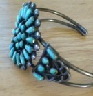 Vintage Mid Century Navajo Sun Cluster Turquoise Sterling Silver Bracelet