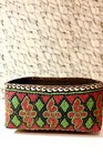 Bamileke Beaded African Basket Cowrie Shell Rimmed  Black  Red   Green