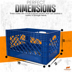 Juggernaut Storage 24 Qt Heavy Duty Plastic Milk Crate With Handles  Blue 3 Pack