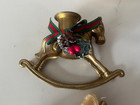 Vintage 2 Christmas Horse Silvestri Wooden Ornament Brass Rocking Candle Holder