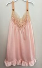 Vintage Pink Silk Lace Slip Shirt With Cute Lacy Flower Straps Lingerie