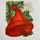 Vintage Mid Century Christmas Greeting Card Die Cut Bell Holly Berries Hallmark