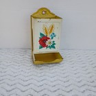 Metal Tin Match Box Holder Vintage Wall Mount Yellow Floral Matches Rustic 