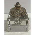 Antique Victorian Cut Crystal Inkwell Ornate Repousse Silver Plate Lid Euc