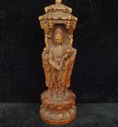 Old Chinese Boxwood Hand Carving Three Buddhas Figurine Statue Wooden Sculpture