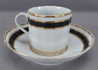 Coalport Hand Painted Black   Gold Floral Hamilton Flute Coffee Can   Saucer