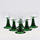 Set Of 8 Vintage French Glasses With Etched Floral And Green Base C1990