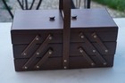 Vintage Wooden Accordion Sewing Box Organizer With Thread  Buttons   Notions