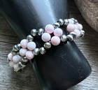 Floral Sterling Silver Pink Conch Pearls Bead Bracelet  7 Inch
