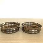 Antique Wine Bottle Coasters Pair Sheffield Silver Plate On Copper Wooden Base