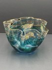 Scott   Laura Curry Signed Glass Handkerchief Vase Blue Gold Hand Blown