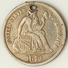 1873 Love Token Seated Liberty 10   Engraved Mg Chain Hole Lt21
