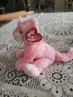 Ty Beanie Babies - Carnation - 6  Pink Kitty Cat Plush W  Blue Eyes - Tag 2002