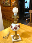 Vintage Glass Table Lamp - Square Marble Base - Chimney Fitter Top - 18 