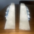 Pair Of Vintage Heavy Stone alabaster marble Bookends  4 75h X 2 25 At The Base