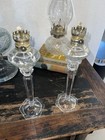 Vintage Pair Of Votive Small Elegant Oil Lamp On Crystal Candle Holder 