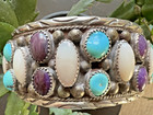 Heavy Vintage 17-stone Multi-stone Turquoise Cuff Bracelet 81g Signed 7 25 