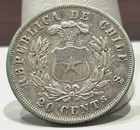 1871 Chile 20 Centavos Silver Coin - Doubled re-struck  o  Of Por