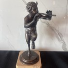 Rare Pan Bronze Figure On Marble Base Greek God Bronze Statue Playing The Flute