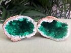 Green Geode Pair Geode Crystal Quartz Druze Gem Specimen Dyed Morocco Geode 