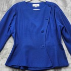 Vintage Psi By Alvin Bell Blazer Women 10 Blue Wool Collarless Asymmetric Peplum
