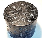 Hat Box Style Black Soap Stone Carved Box   Lid Round Flower India 5 w X 4 h Vtg