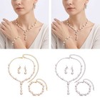4pcs Bridal Pearl Jewelry Set Crystal Necklace Bracelet Earrings Women Wedding