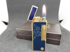 Vintage Dunhill Rolla Gas Lighter Navy Lacquer Gold Powder Pattern With Box