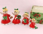 Vintage Napco Holt Howard Era Red Noel Girls Christmas Angel Bells 1956 Japan 